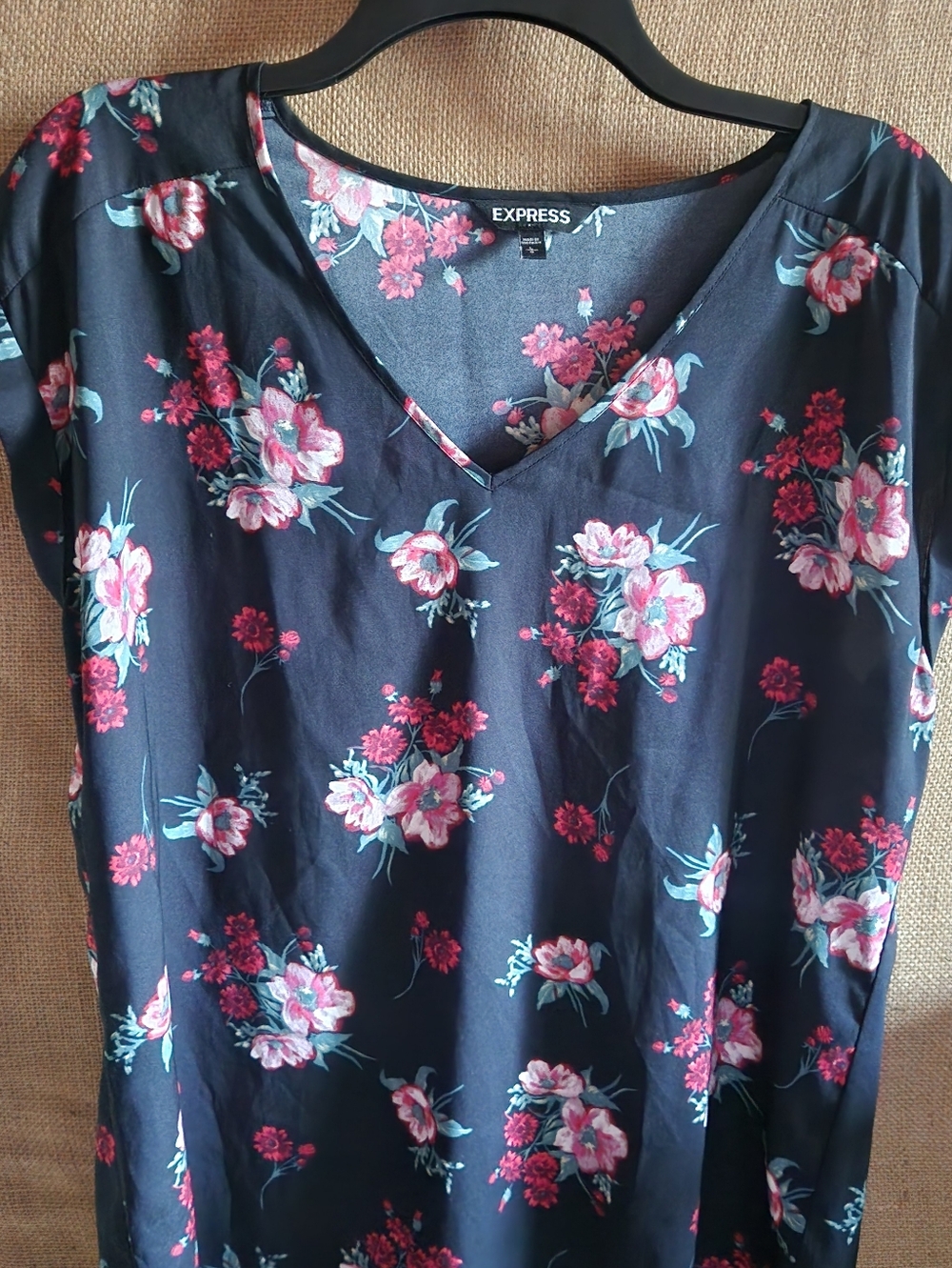 Express Navy Floral V-Neck Blouse